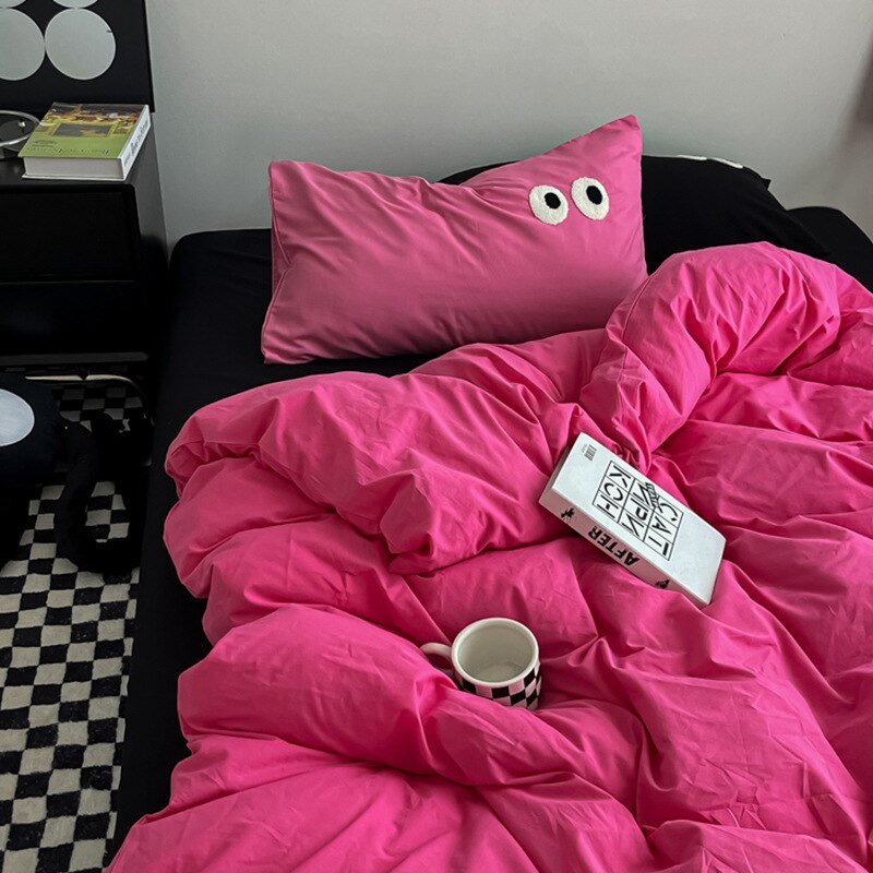 100-Cotton-Bedding-Set-Cartoon-Larg-Eyes-Embroidery-Duvet-Cover-Flat-Bed-Sheet-Set-Quilt-Cover