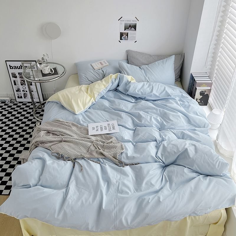 New-Small-Fresh-Double-Spell-Light-Blue-Cheese-Bed-Sheet-Four-Piece-Set-Girl-Heart-Sunshine-5