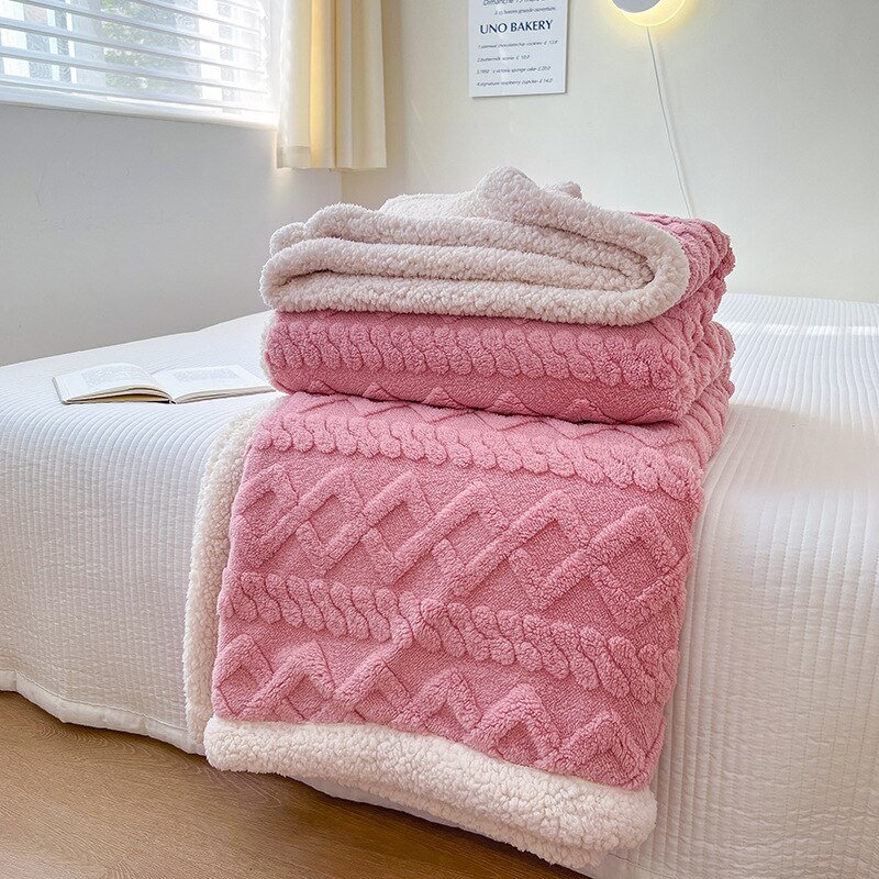 New-Solid-Jacquard-Tafu-Fleece-AB-Edition-Lamb-Double-Layer-Thickened-Blanket-Thin-Blanket-Throw-Blanket