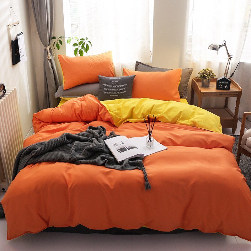 Solid-Color-Bedding-Set-Orange-Grey-Single-Double-Size-Bed-Linen-Duvet-Cover-Pillowcase-No-Fillings-2