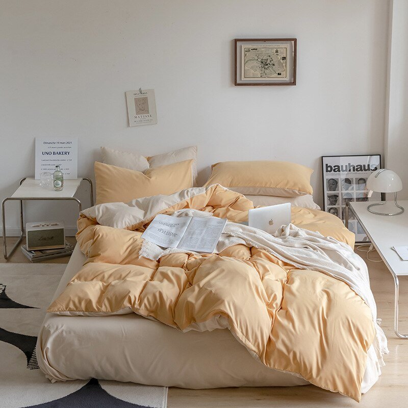 Solid-Color-Dual-Color-Washed-Cotton-Bedding-Student-Dormitory-Bed-Sheets-Quilt-Covers-Fitted-Sheets-Three-11